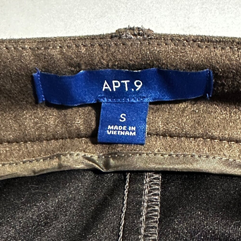 APT 9 Brown Faux Suede Mini Skirt Front Zipper Slash Pockets SZ S Preppy Academi - Picture 3 of 14